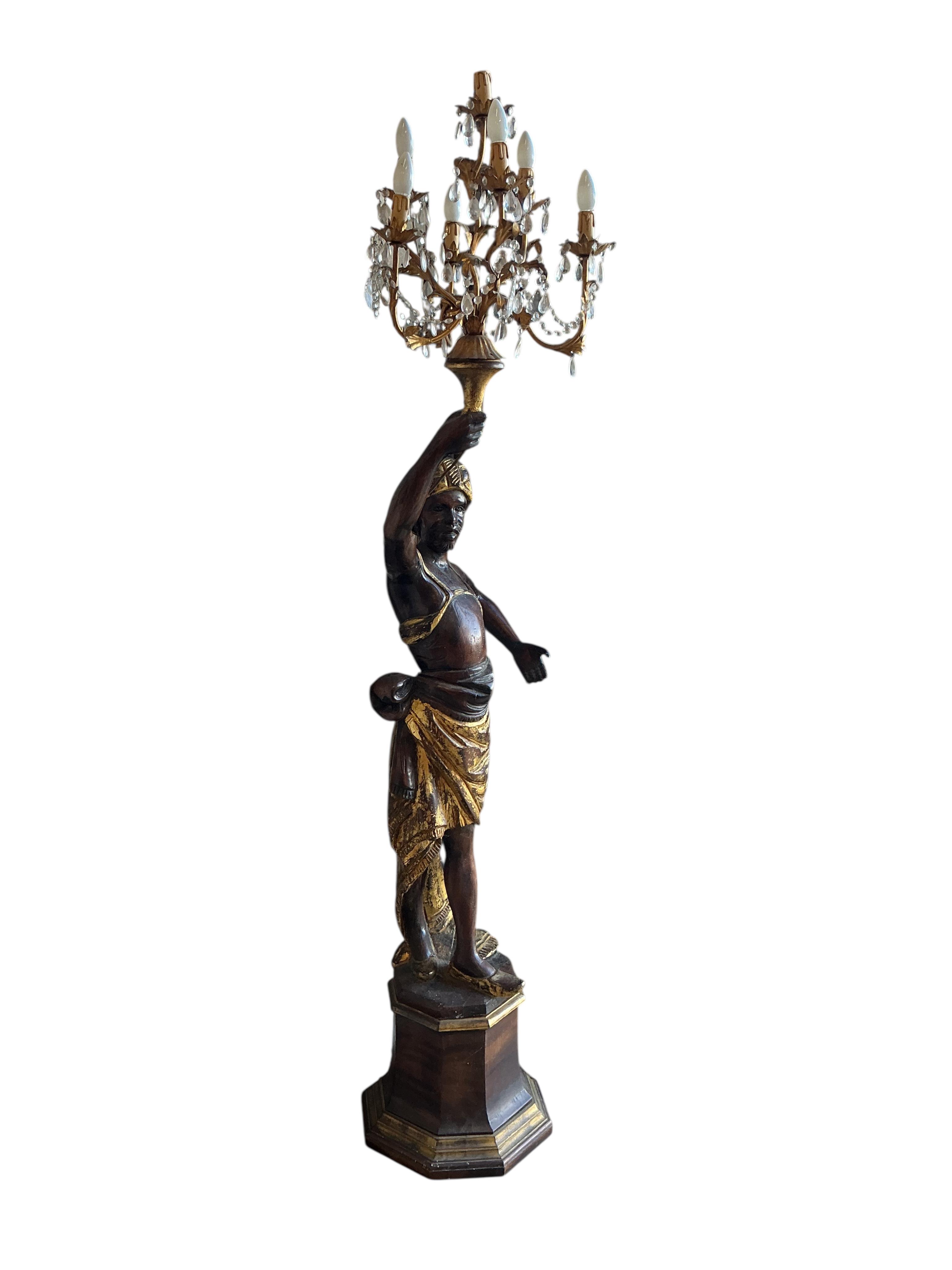 A Venetian style Blackamoor standard lamp, height 226cm